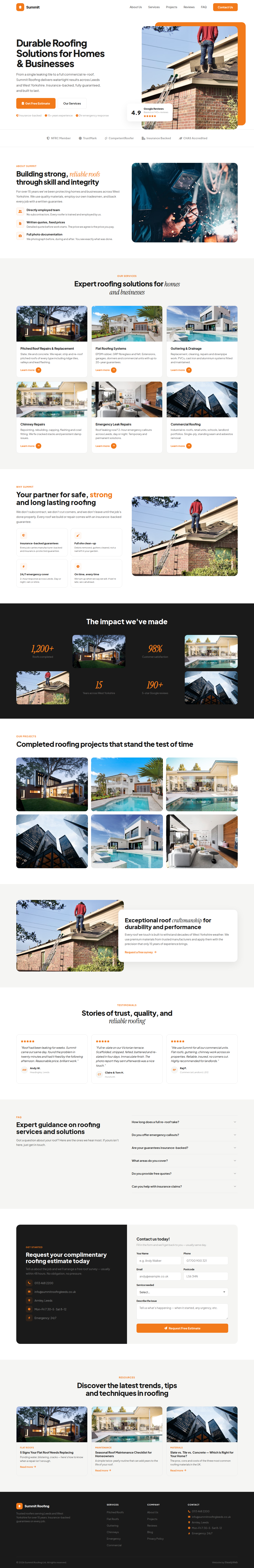 Roofing website design example — Summit Roofing, Leeds