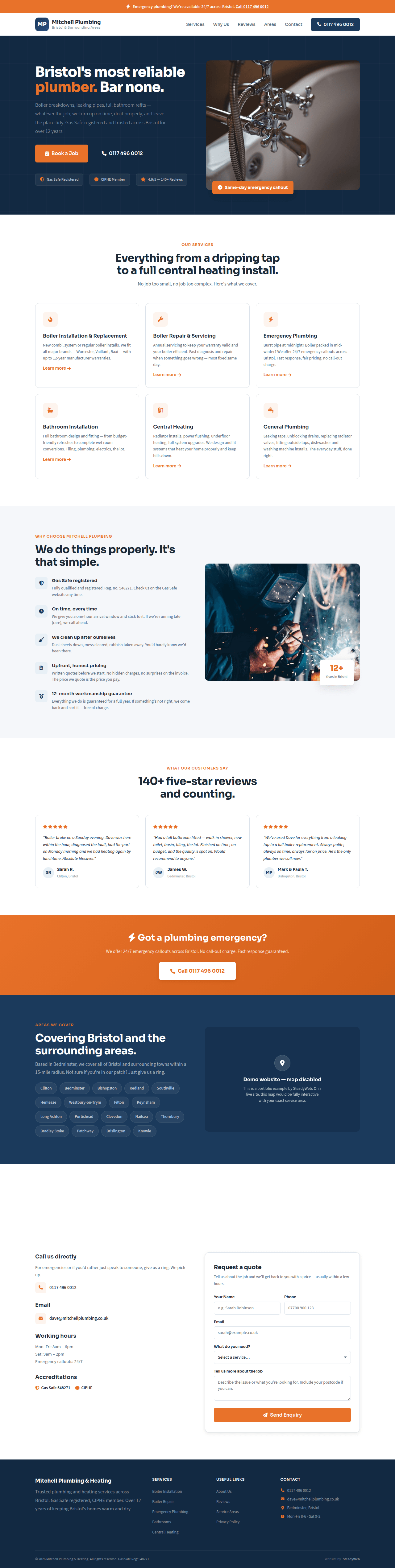 Plumber website design example — Mitchell Plumbing, Bristol