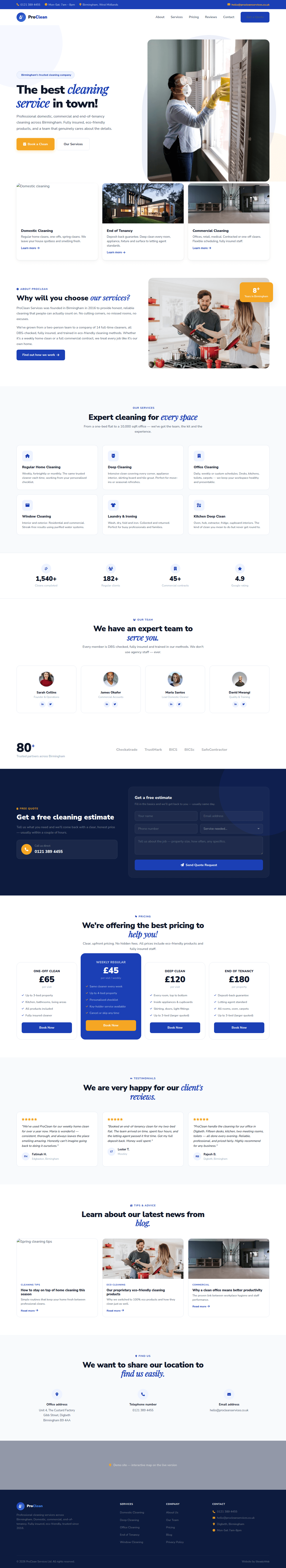 Cleaning business website design example — ProClean Services, Birmingham