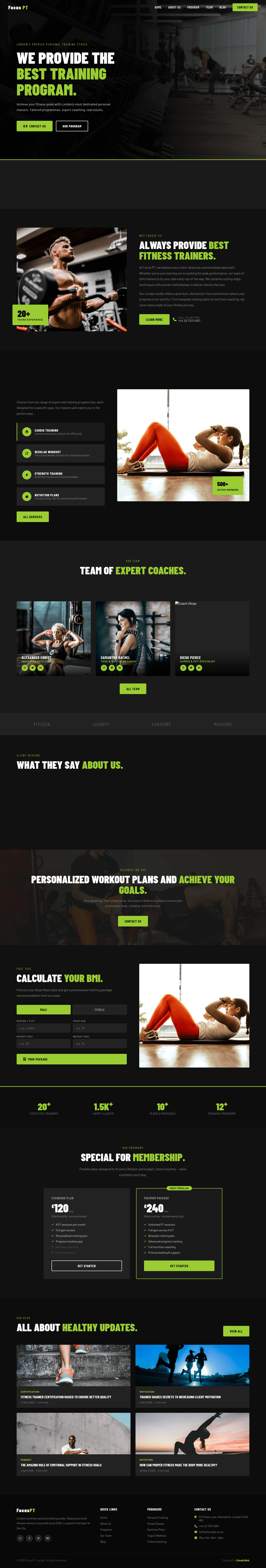 Personal trainer website design example — Focus PT, London